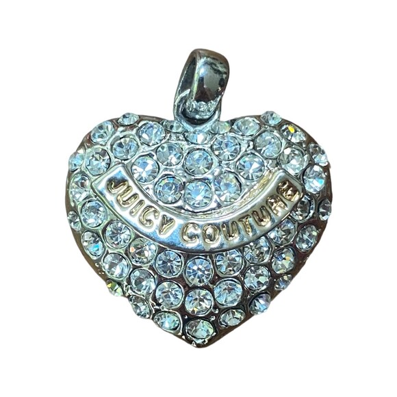 Vtg Juicy Couture Heart Pendant Silver Tone Pave Rhinestone Cut-Out Charm - Picture 3 of 7